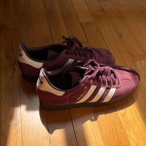 adidas Gazelle Burgundy Suede Sneakers with White Stripes